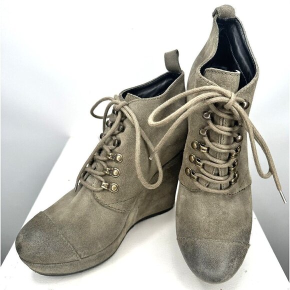 Diesel Womens Suede Ankle Booties Wedge Heel Stylish Lace Up Gray Sz US 9 EU 40 - Picture 1 of 13
